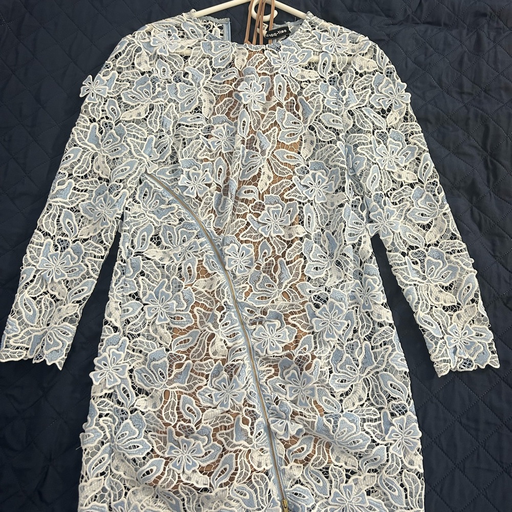 Elegant Light blue Lace Floral Dress